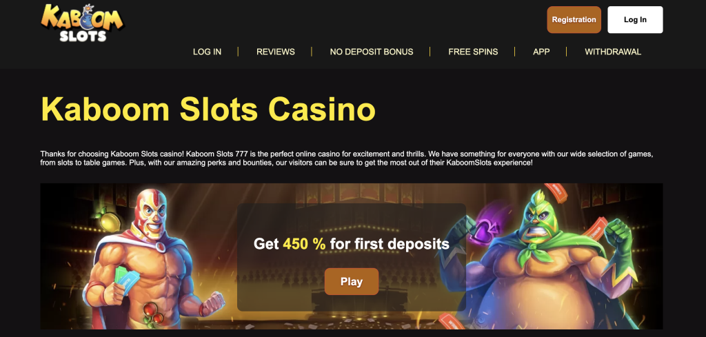 Image of Kaboom Slots Casino wbsite