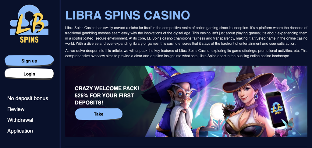 Image of Libra Spins Casino wbsite